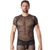 T-shirt noir sexy filet irrégulier fétichiste 