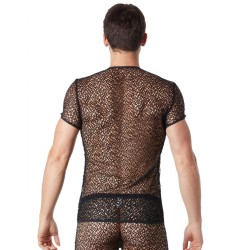 T-shirt noir sexy filet irrégulier fétichiste 