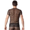 T-shirt noir sexy filet irrégulier fétichiste 