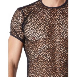 T-shirt noir sexy filet irrégulier fétichiste 