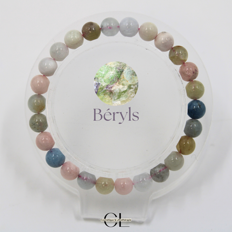 Bracelet en pierres naturelles Béryls Aigue marine et Morganite A 7mm