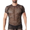 T-shirt noir sexy filet irrégulier fétichiste 