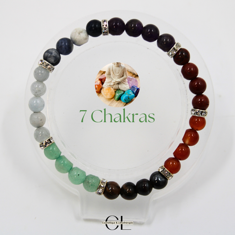 Bracelet en pierres naturelles 7 chakras et strass AB 8mm