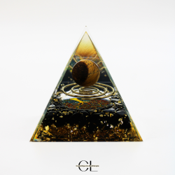 Orgonite pyramide Oeil de Tigre et Obsidienne Noire Arbre de Vie  Spirale