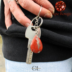 Porte-clefs avec pierre naturelle Jaspe Rouge AB 30mm en forme de goutte