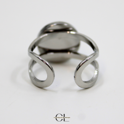 Bague en acier inoxydable argentée avec pierre Aventurine Verte A