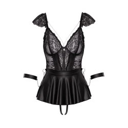 Nuisette dentelle avec menottes et string ouvert - Cottelli