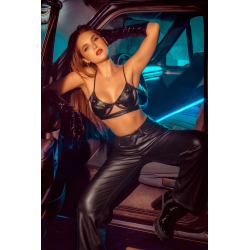 Ensemble lingerie noir effet wetlook avec découpes – Mapalé