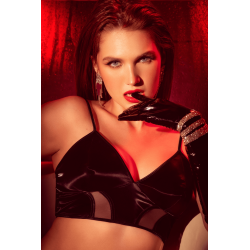 Ensemble lingerie noir effet wetlook et maille transparente – Mapalé