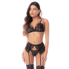 Ensemble lingerie 3 pièces noir en dentelle avec porte-jarretelles – Mapalé
