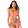 Ensemble lingerie rose et jaune en maille transparente brodée – Mapalé