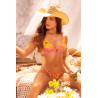 Ensemble lingerie rose et jaune en maille transparente brodée – Mapalé