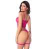 Ensemble lingerie rose en dentelle avec porte-jarretelles – Mapalé