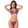 Ensemble lingerie 3 pièces bleu et rose brodé avec sequins – Mapalé