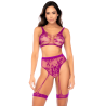 Ensemble deux pièces en résille à motif floral, couleur orchidée - Mapalé