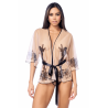 Peignoir sexy en résille imprimée transparente avec string 