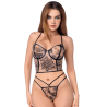 Ensemble 2 pièces bustier à armatures en résille transparente et string 