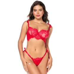 Ensemble sexy 2 pièces en dentelle avec liens à nouer et string 