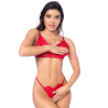 Ensemble sexy 3 pièces peek-a-boo en dentelle avec string et porte-jarretelles 