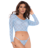 Ensemble 2 pièces en dentelle bleue pastel, crop top et string 