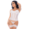 Ensemble 4 pièces blanc, bustier, string et 2 jarretières 