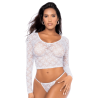 Ensemble 2 pièces en dentelle blanche, crop top et string 