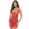 Nuisette résille rouge avec chaîne dorée et string 