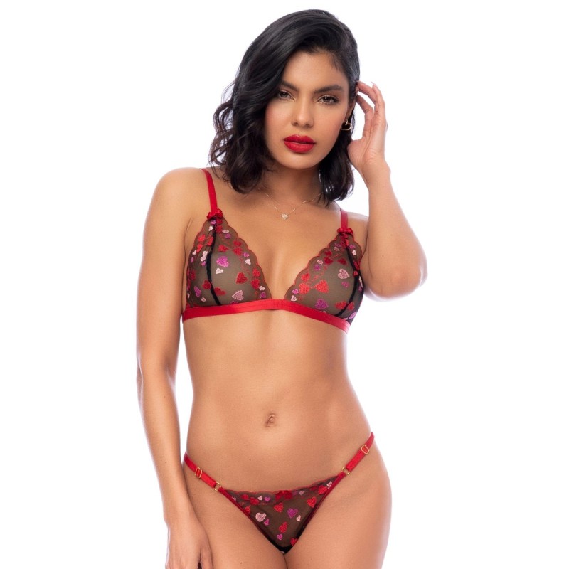 Ensemble 2 pièces noir et rouge à coeurs 
