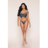 Bustier dentelle florale et résille avec strass et string assorti 