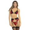 Ensemble 3 pièces rouge, soutien gorge, porte jarretelles et string 
