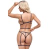 Ensemble 3 pièces soutien-gorge harnais, porte-jarretelles et string 
