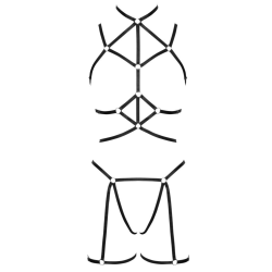 Ensemble 3 pièces soutien-gorge harnais, porte-jarretelles et string 