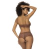 Ensemble 2 pièces en dentelle, top à bretelles et shorty couleur cacao 