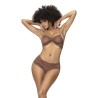 Ensemble 2 pièces, top et tanga en dentelle couleur cacao 