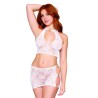 Ensemble 2 pièces top et jupe en résille fantaisie blanche 