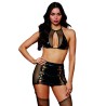 Soutien gorge et jupe porte jarretelles en résille et simili cuir 