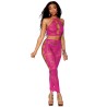 Ensemble Soutien-gorge et jupe longue en filet rose 