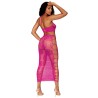 Ensemble Soutien-gorge et jupe longue en filet rose 