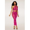 Ensemble Soutien-gorge et jupe longue en filet rose 