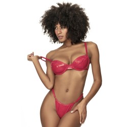Ensemble lingerie sexy en vinyle rouge avec soutien-gorge et string 