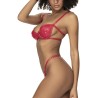 Ensemble lingerie sexy en vinyle rouge avec soutien-gorge et string 