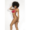 Ensemble lingerie sexy en vinyle rouge avec soutien-gorge et string 