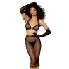 Ensemble 2 pièces, soutien gorge et jupe longue transparente noir 