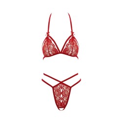 Soutien-gorge en dentelle rouge avec bonnets détachables et string 