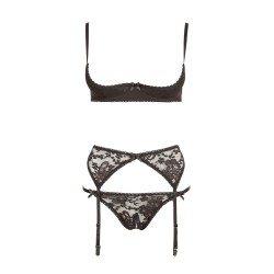 Ensemble sexy trois pièces en dentelle noire 