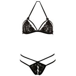Soutien-gorge en dentelle noire avec bonnets détachables et string 