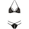 Soutien-gorge en dentelle noire avec bonnets détachables et string 