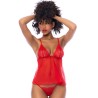 Nuisette courte rouge et string assorti 