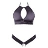 Soutien-gorge bandeau, en dentelle et résille noire et string ouvert 