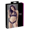 Soutien-gorge bandeau, en dentelle et résille noire et string ouvert 